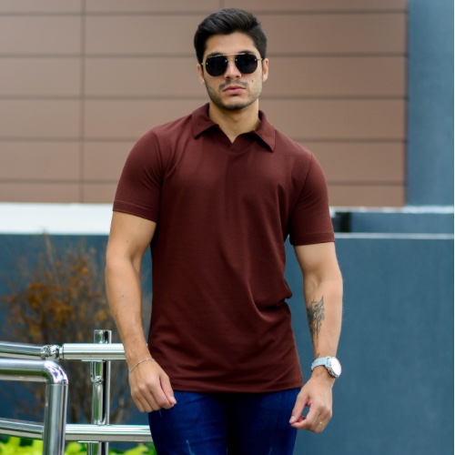 CAMISA GOLA V POLIAMIDA TEXTURIZADA 