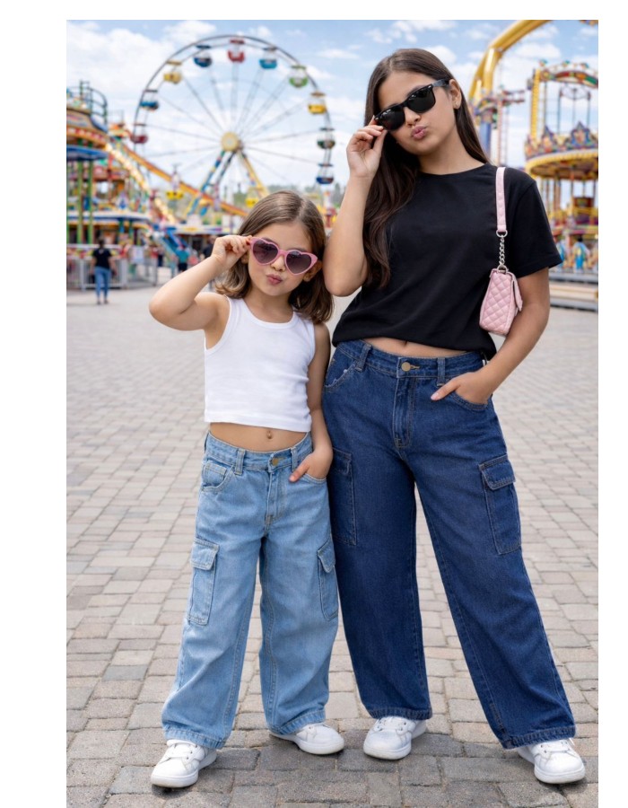 CALÇA JEANS CARGO MENINA