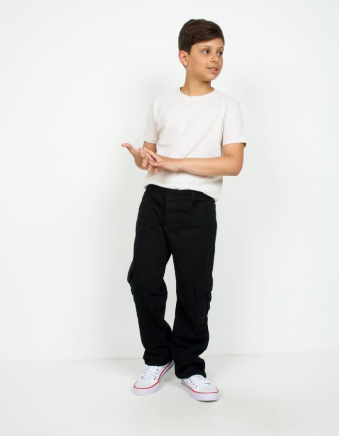 CALÇA CARGO JUVENIL MASCOLINO PRETA