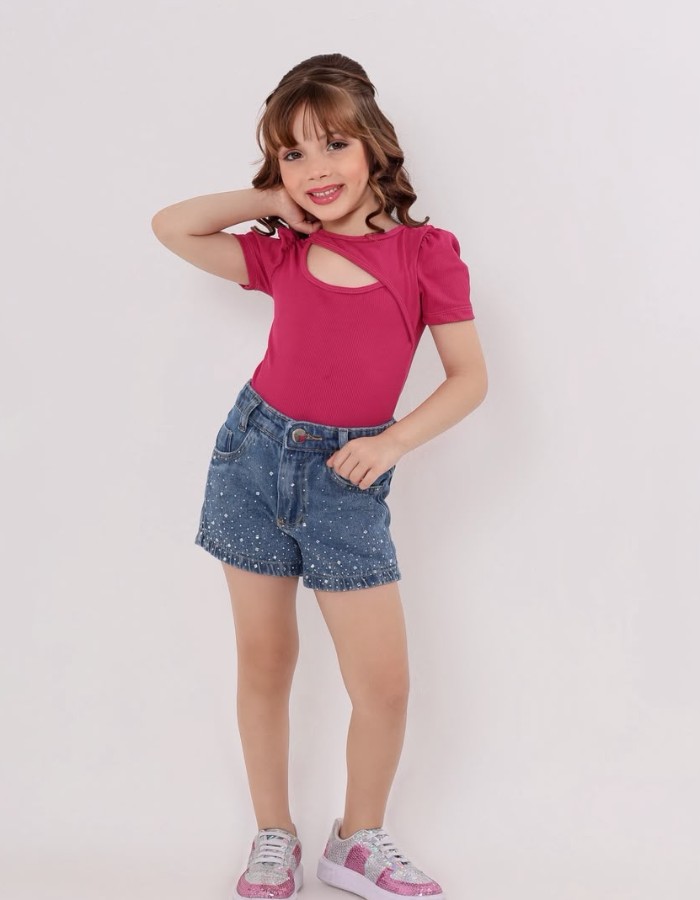 SHORT GLOW JEANS INFANTIL DESGRADEADO (QUADRADINHO)