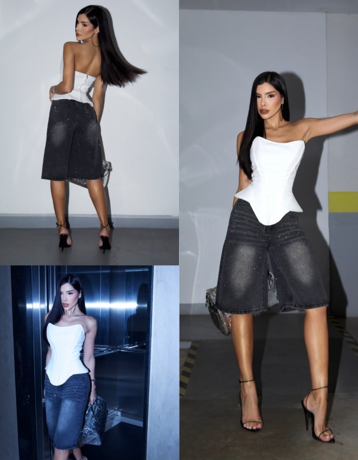 BERMUDA JEANS COM BRILHO