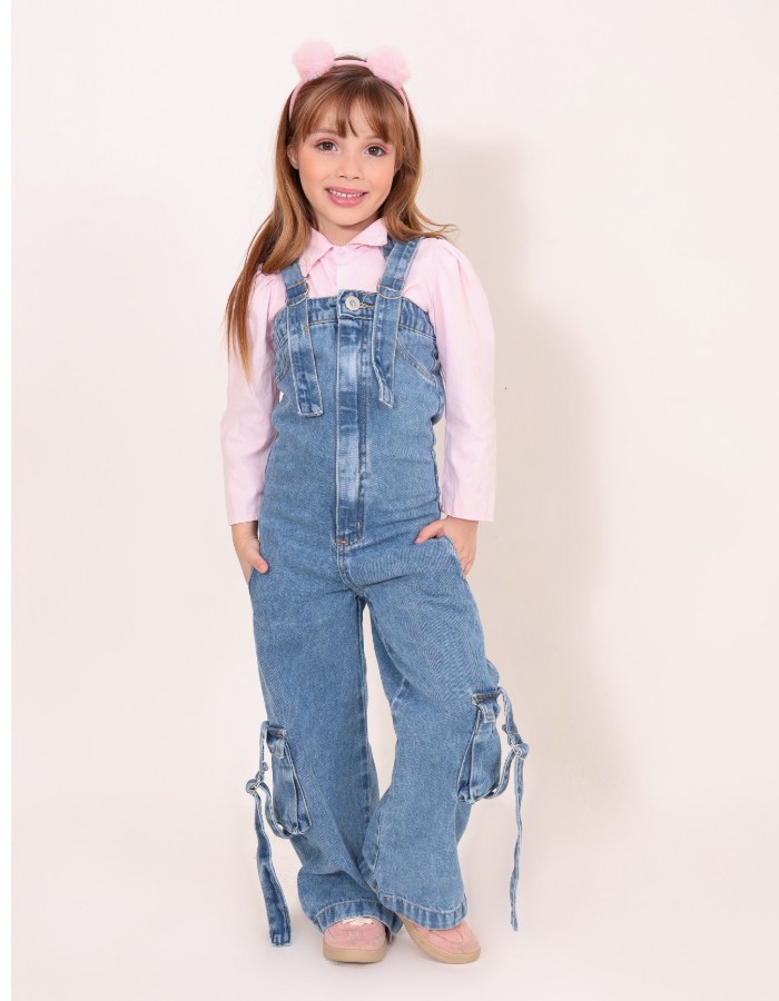 MACACÃO ALÇA JEANS INFANTIL DESGRADEADO