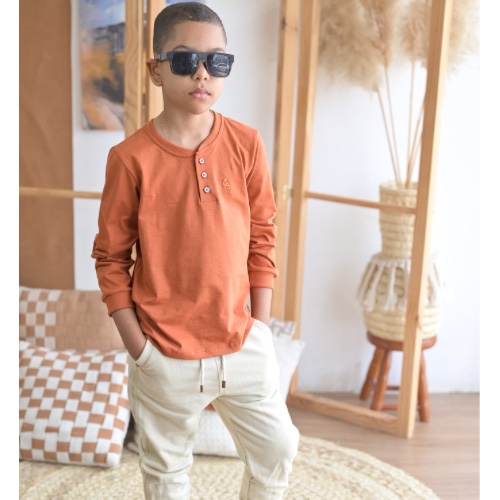 Blusa gola portuguesa manga longa telha