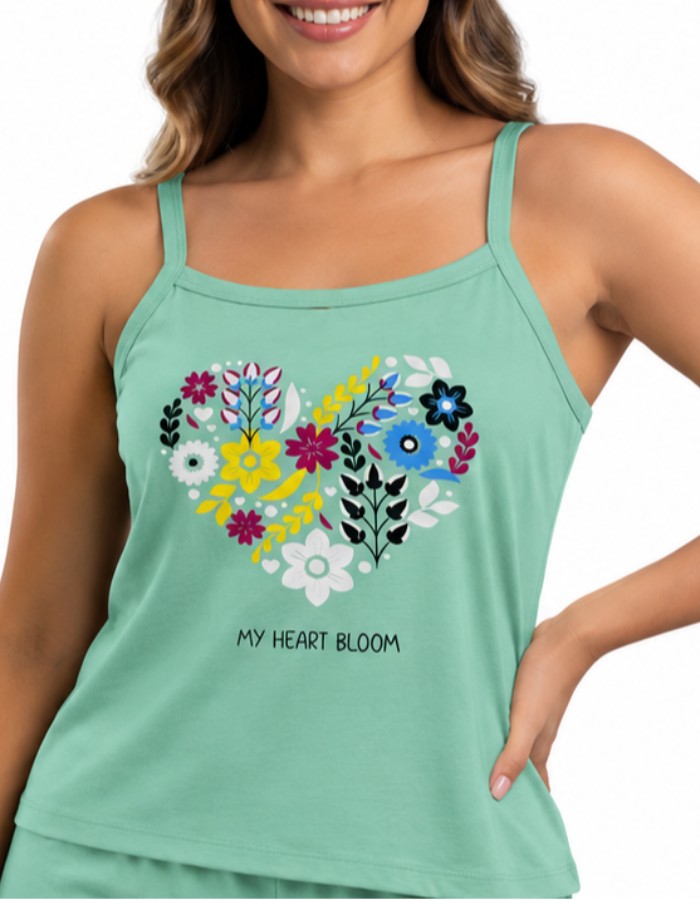 APENAS BLUSA ALÇA-CORAÇÃO DE FLORES