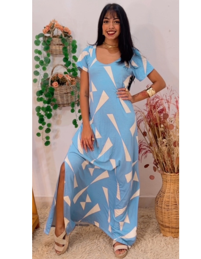 vestido longo com manga e fendas