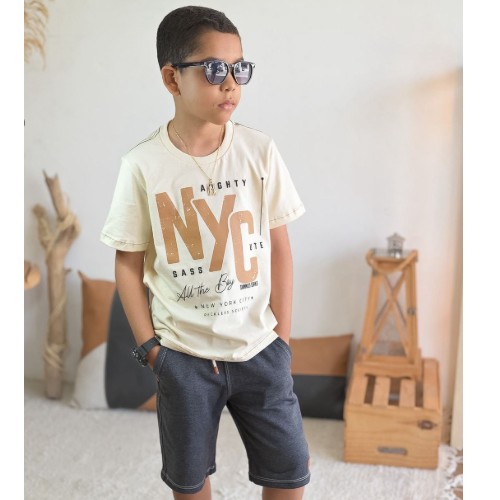 Conjunto:estampada+ bermuda preto PA