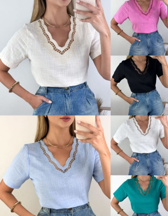 Blusa Linho Manga Curta