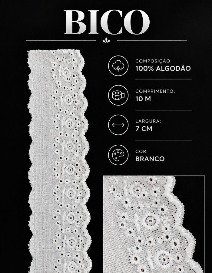 BICO DE CAMBRAIA BRANCO 7CMX10M - UNIDADE