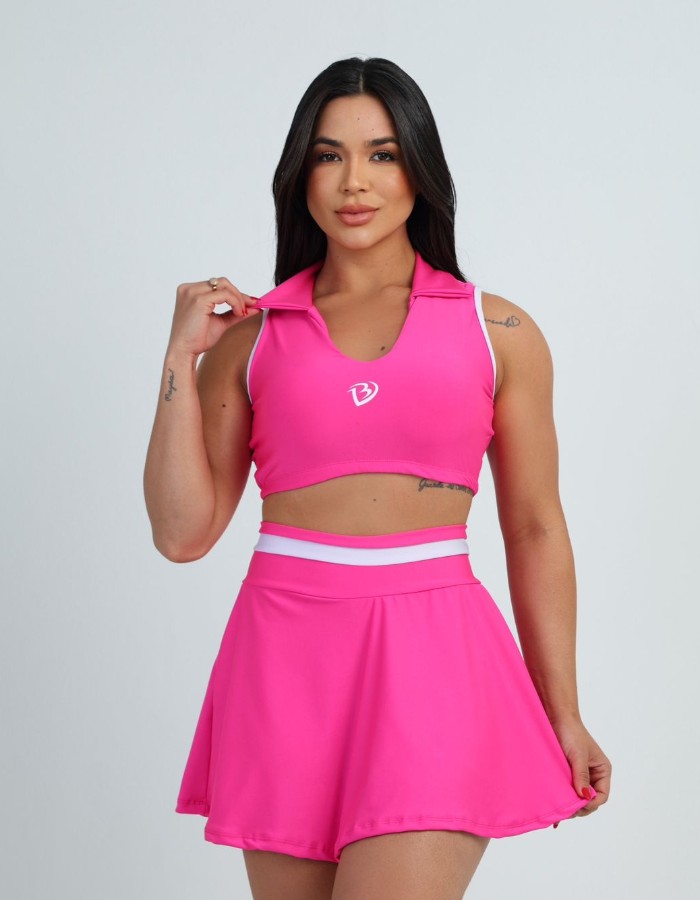 conjunto top gola polo e short saia 