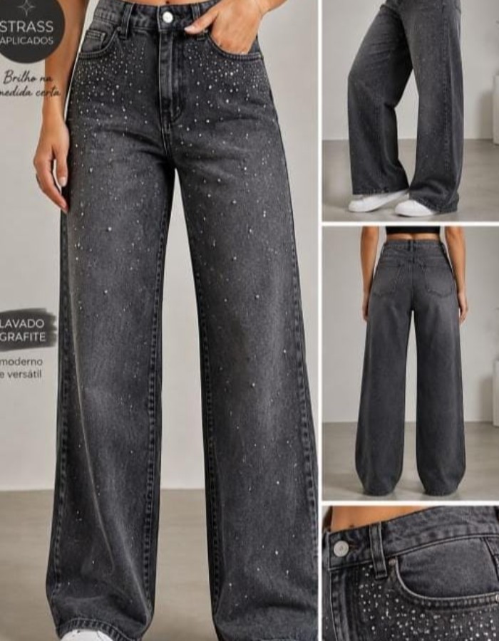 CALÇA WIDE LEG GRAFITE C/BRILHO